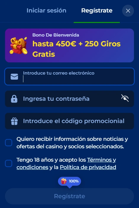 God of Coins Casino Registration form